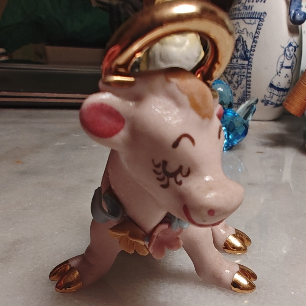 Vintage‎ Walker Renaker 1950s Pink Bisque Holy Cow Figurine Flowers Halo Bessy